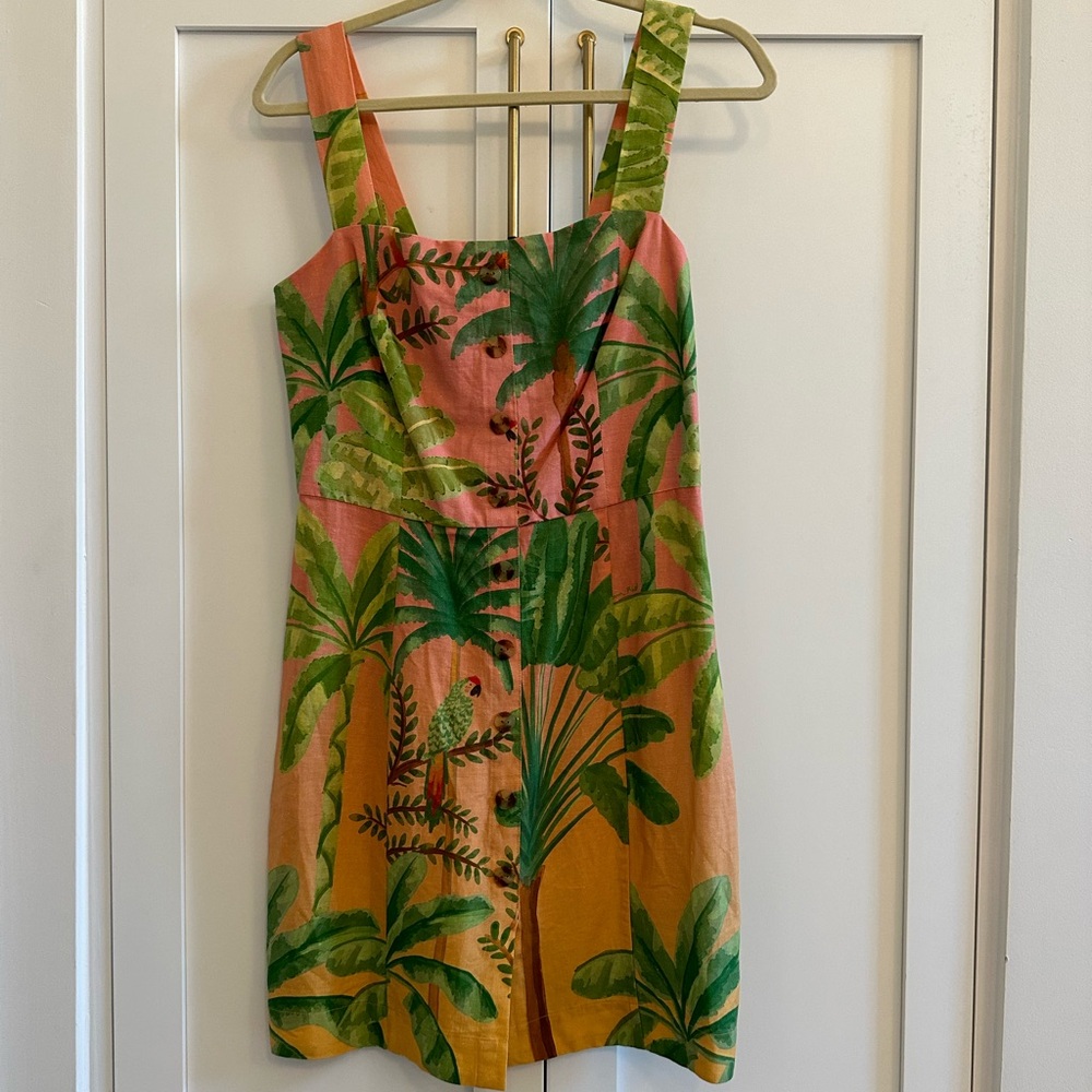 FARM Rio Leafy Green and Coral Mini Dress